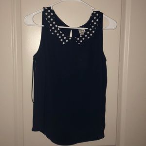Navy Polka Dot Collar Tank Top